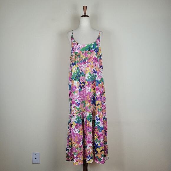 Tuckernuck Dress Small Meade Midi Floral Colorful Sleeveless Ruffles Pockets - Picture 2 of 10